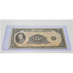 1935 CANADIAN $5.00 BILL OSBORNE AND TOWERS