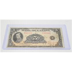 1935 CANADIAN $5 BILL OSBORNE AND TOWERS SIG