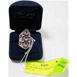 925 SILVER AND AMETHYST RING SIZE 7.25”