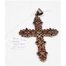 LARGE  VINTAGE STERLING SILVER CROSS WITH GARNETS