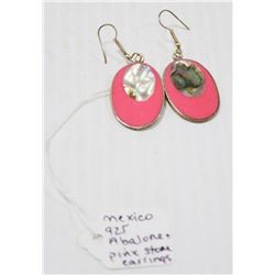 925 SILVER EARRINGS WITH ABALONE AND PINK STONE