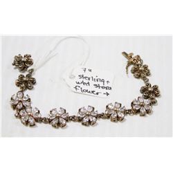 STERLING SILVER FLORAL GEMSTONE BRACELET 7”
