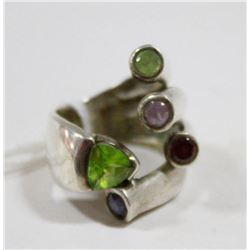 925 SILVER GRASPING FIST ART RING WITH GEMS SIZE