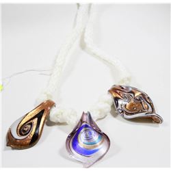 ITALIAN ART GLASS PENDANTS ON ROPE NECKLACE