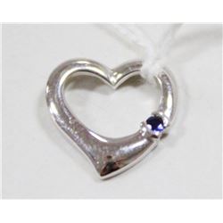 14 KT WHITE GOLD AND SAPPHIRE HEART PENDANT