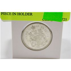 1964 CANADIAN SILVER 50 CENT PIECE IN HOLDER