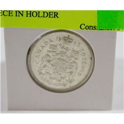 1963 CANADIAN SILVER 50 CENT PIECE IN HOLDER