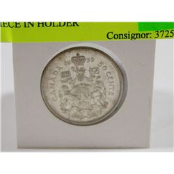 1959 CANADIAN SILVER 50 CENT PIECE IN HOLDER