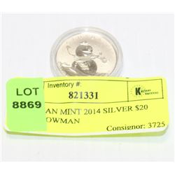 CANADIAN MINT 2014 SILVER $20 COIN SNOWMAN