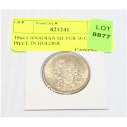 1964 CANADIAN SILVER 50 CENT PIECE IN HOLDER