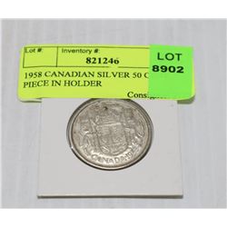 1958 CANADIAN SILVER 50 CENT PIECE IN HOLDER