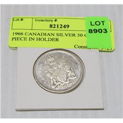 1966 CANADIAN SILVER 50 CENT PIECE IN HOLDER