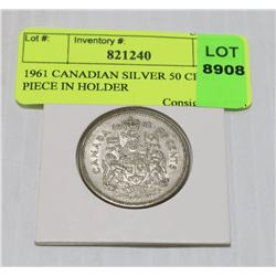 1961 CANADIAN SILVER 50 CENT PIECE IN HOLDER