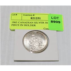1965 CANADIAN SILVER 50 CENT PIECE IN HOLDER