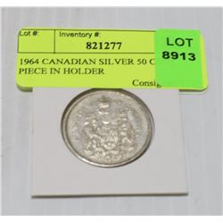 1964 CANADIAN SILVER 50 CENT PIECE IN HOLDER