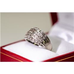 APPRAISED @ $2600.00 10KT WHITE GOLD FANCY CUT DIAMOND RING. SIZE 6.5