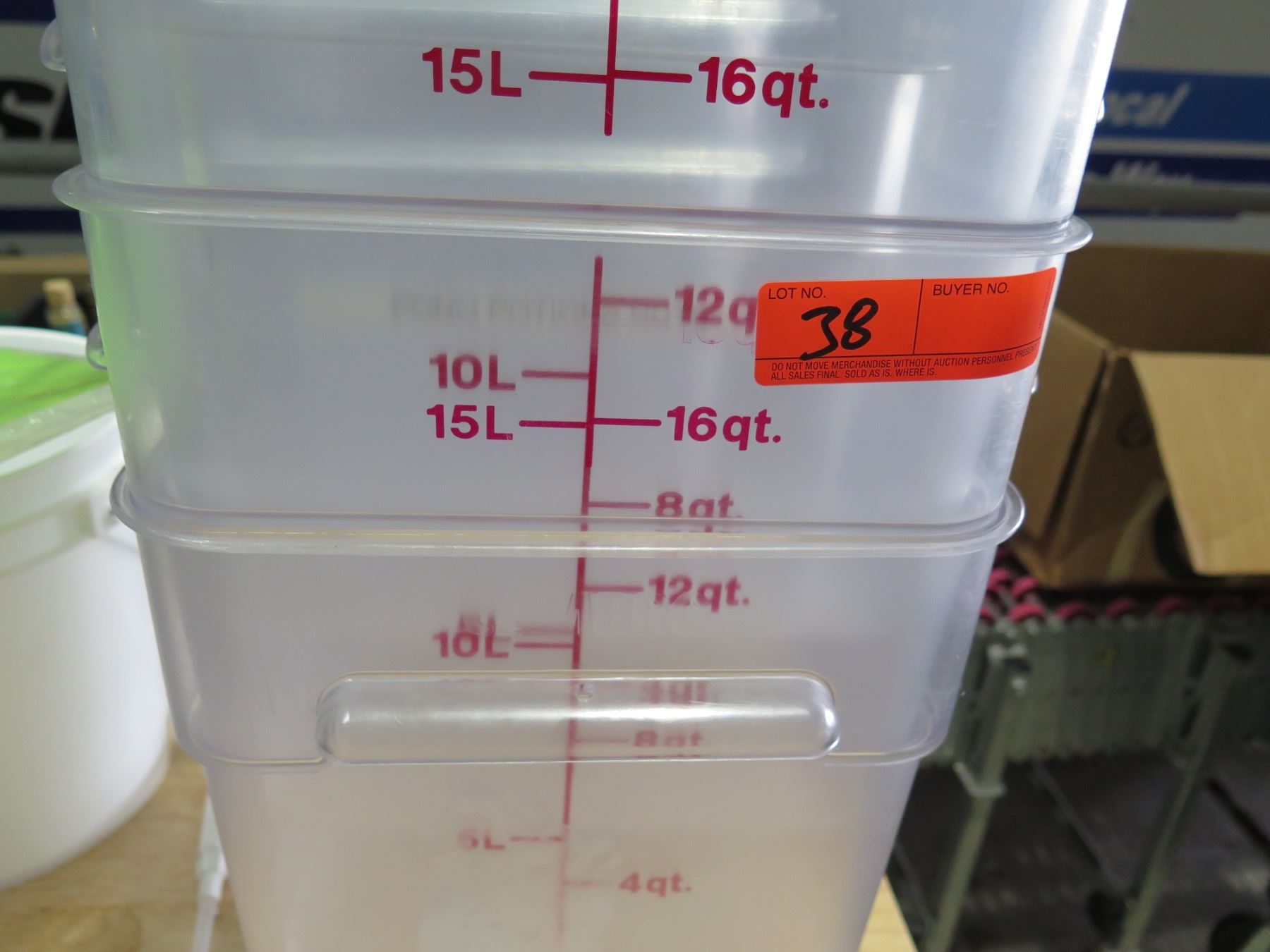 Multiple Square Plastic Measuring Containers: 18qt / 12qt, etc
