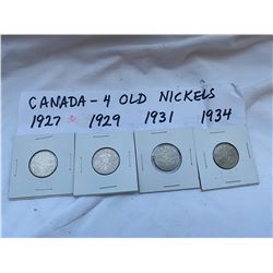 4 old Canadian nickels