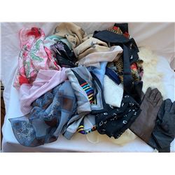 Lot silk scarfs and 2 pairs of gloves