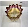 Image 2 : Elegant Vintage Heavy Amberina Glass Vase, 8" T