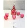 Image 1 : Blenko Handblown Crackle Cranberry Glass Decanter Wither 5 Mouthing Glass, Decanter 11.75", Glass 2.