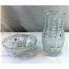 Image 1 : Large Crystal Cut Vase 10" Tall Plus 1 Crystal Bowl