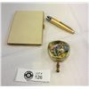 Image 1 : Vintage Leather Cigarette Case, Personal Ashtray And Komatsu Lighter