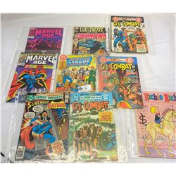 Nice Lot Of 9 Vintage Comics In Sleeves, DC, G.I. Combat, Superman, Marvel Age, Etc.