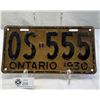Image 1 : 1930 Ontario License Plate, Low Number