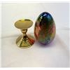 Image 2 : Glass Eye Studio, Iridescent Paperweight And Brass Hosley Stand, Signed Ges, 1993