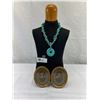 Image 1 : Vintage Aqua Blue Stone Necklace Plus Pair Of Picture Frames