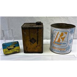 Vintage Collectible Tin Lot, Royal Ite, Anti Freeze, Repair Tin, Etc.