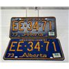 Image 2 : Pair Of 1973 Wild Rose Country Alberta License Plates, Nice Shape