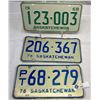 Image 2 : Lot Of 3 Vintage Saskatchewan License Plates