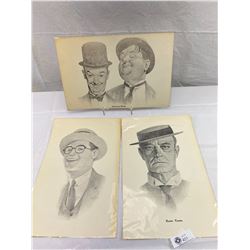 3 Large 11"x14" Prints By Bill Bates, Laurel And Hardy, Buster Keaton, Etc.