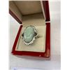 Image 2 : Elegant Sterling Silver Ring Centring A Large Jade Enhancement With Black Cubic Zirconia's