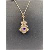 Image 3 : Art Deco Sterling Silver marcasite Pendant Set With A Genuine Amethyst, Length 1.5" Bail Chain 15.75