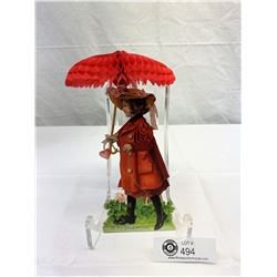 10x4 1903 Valentine Period Dressed Girl Delivering Heart With Large Perfect Beehive Umbrella, Excell