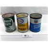 Image 1 : 3 Vintage Full Oil Cans, Quaker State, Chevron And Esso