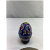 Image 2 : Nice Decorative Egg On Stand With Silver Plated Mirror And Brush Set And Lidded Jewelry Box