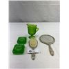 Image 1 : Nice Vintage Lot Of Green Glass Plus Silver Plated Brush And Mirror Set