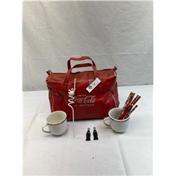 Vintage Leather Coca-Cola Carrying Bag Plus Cups And Pencils