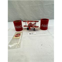 Custom Made Coca-Cola Airplane Made From Cans Plus 2 Cup Holders And Coca-Cola Luggage Tag