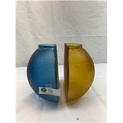 2 Vintage Half Moon Terra Vase, 1 Blue Other Is Amber