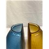 Image 2 : 2 Vintage Half Moon Terra Vase, 1 Blue Other Is Amber