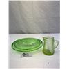 Image 1 : 2 Vintage 1930's Green Depression Glass, Cake Plate And Pinwheel Pattern Creamer