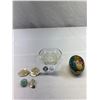 Image 1 : Vintage Depression Glass Spoon Rest Plus 1920's Paper Mache German Easter Egg With Contents