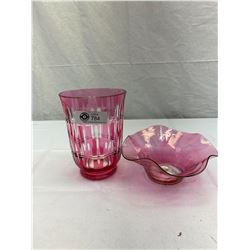 Nice Cranberry Glass Bowl And Vase