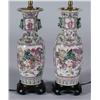 Image 1 : PAIR OF ROSE MEDALLION VASES (adapted to lamp