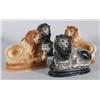 Image 1 : TWO PAIRS OF STAFFORDSHIRE LIONS, one lacking